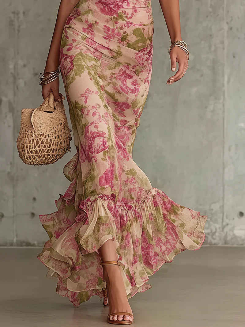 Montarello Women's Floral Puff Sleeve Maxi Dress – Wedding Guest Style
