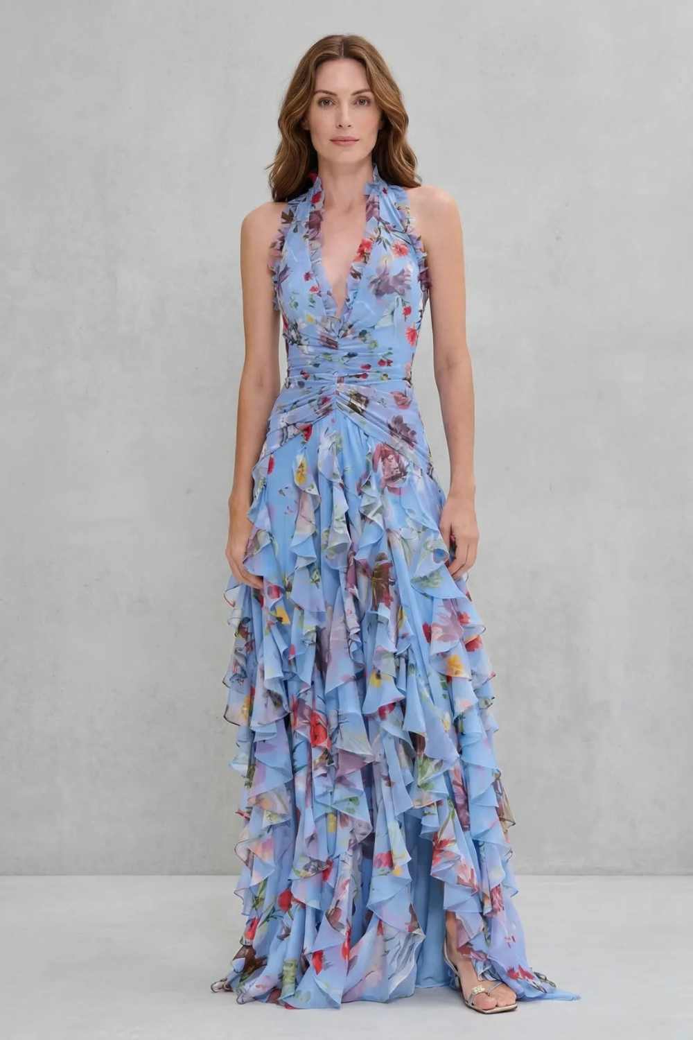 Montarello Women's Floral Halter Neck Maxi Dress – Wedding Guest Style