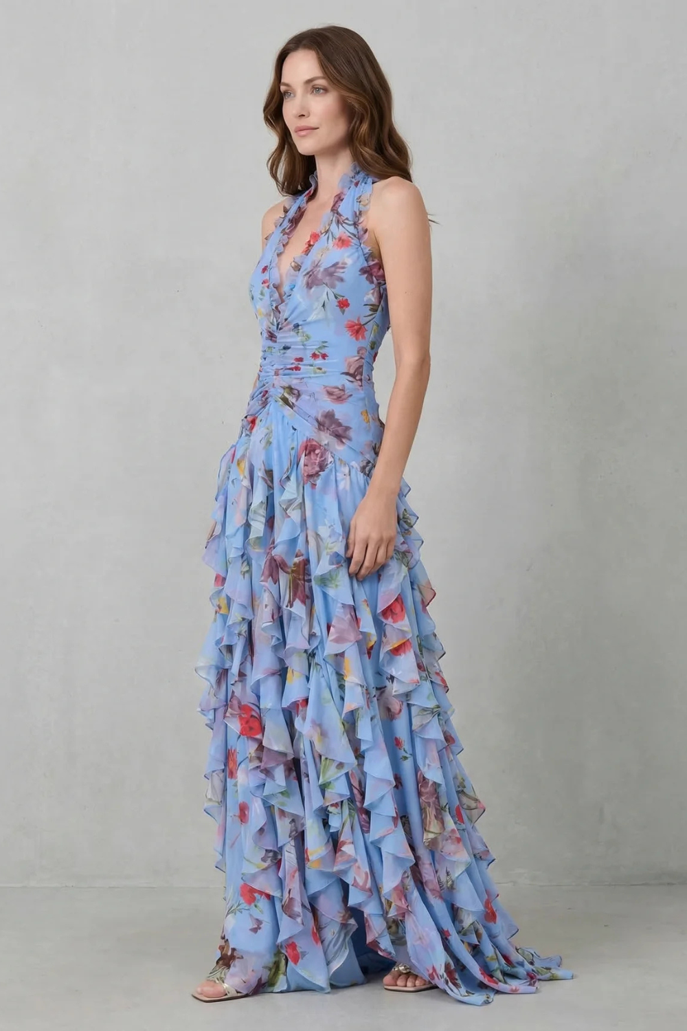 Montarello Women's Floral Halter Neck Maxi Dress – Wedding Guest Style