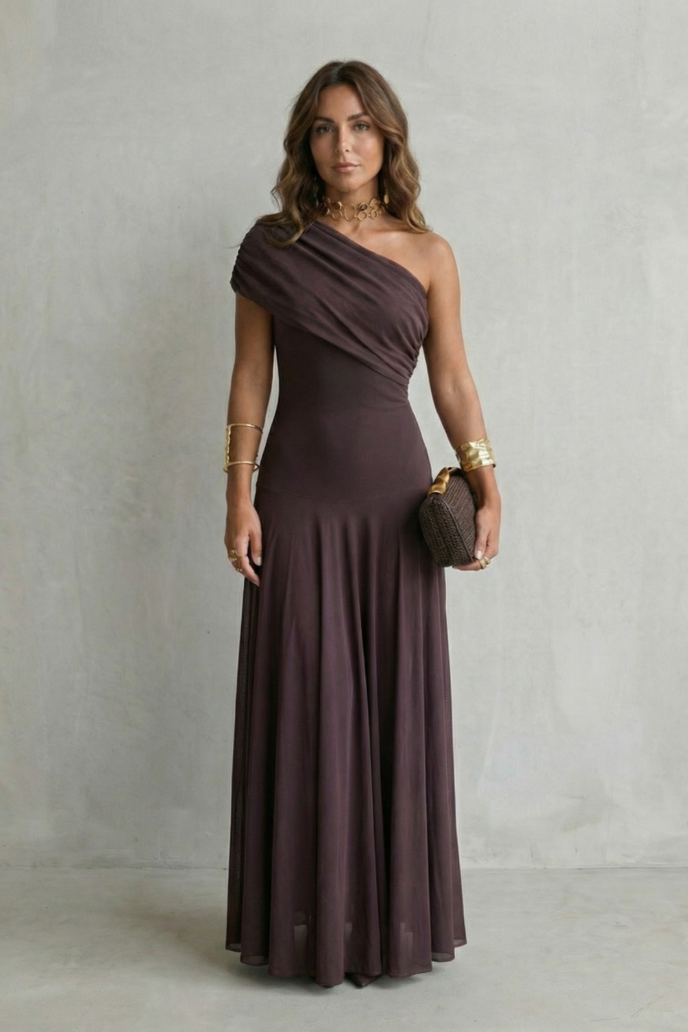Montarello Women's One-Shoulder Draped Maxi Dress – Wedding Guest Style