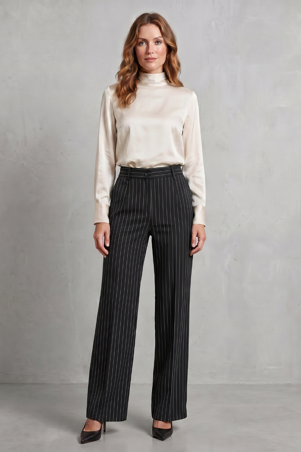 Montarello Women's Pinstripe Trousers Wide Leg High Waist
