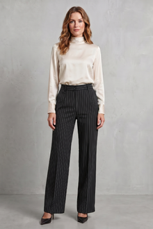 Montarello Women's Pinstripe Trousers Wide Leg High Waist
