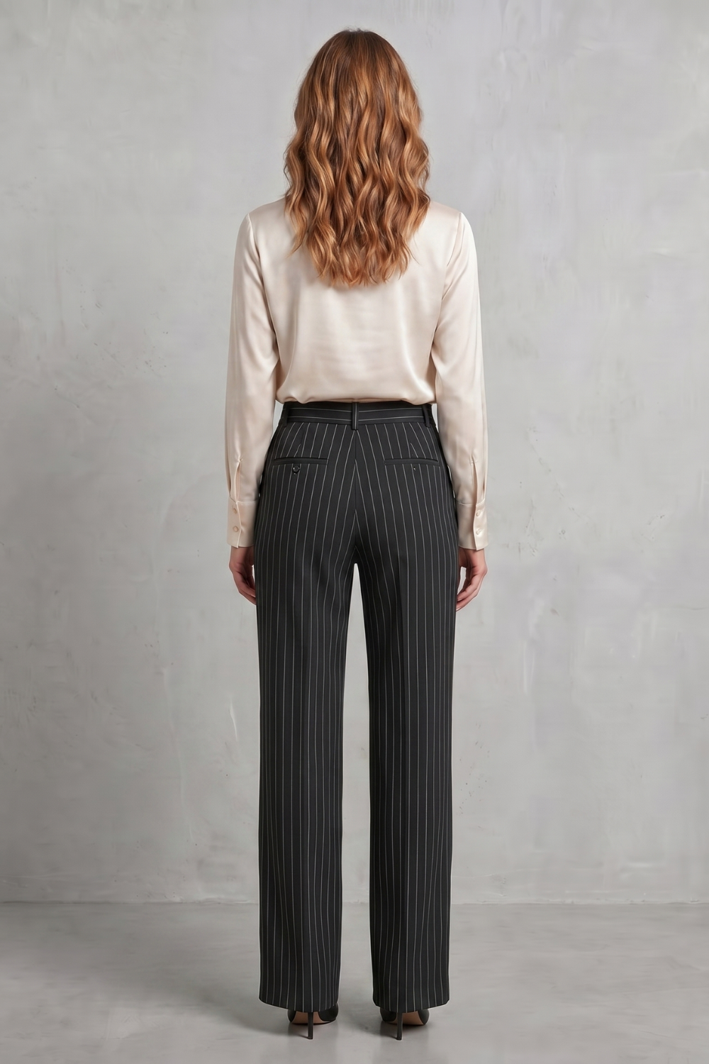 Montarello Women's Pinstripe Trousers Wide Leg High Waist