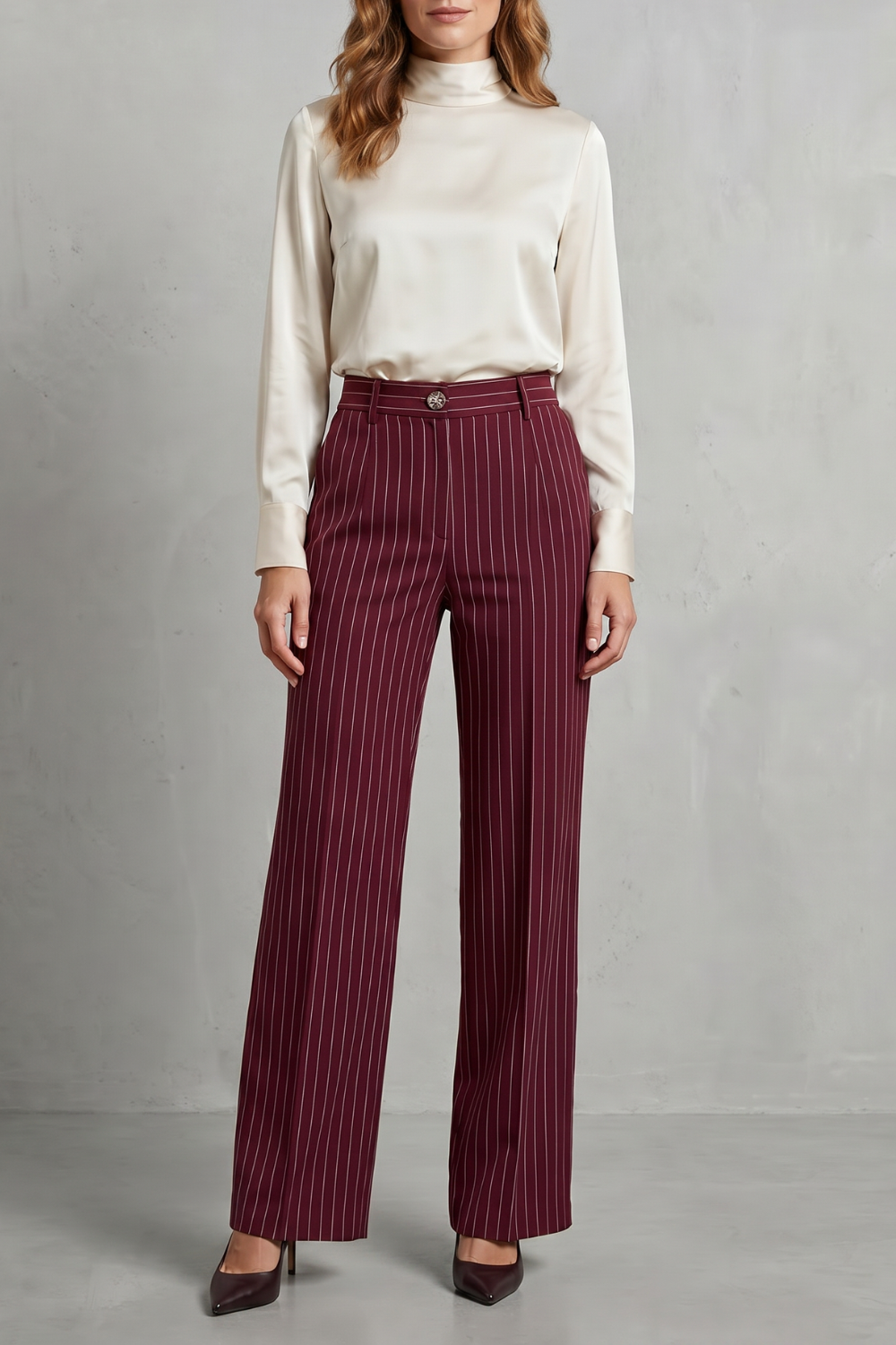 Montarello Women's Pinstripe Trousers Wide Leg High Waist