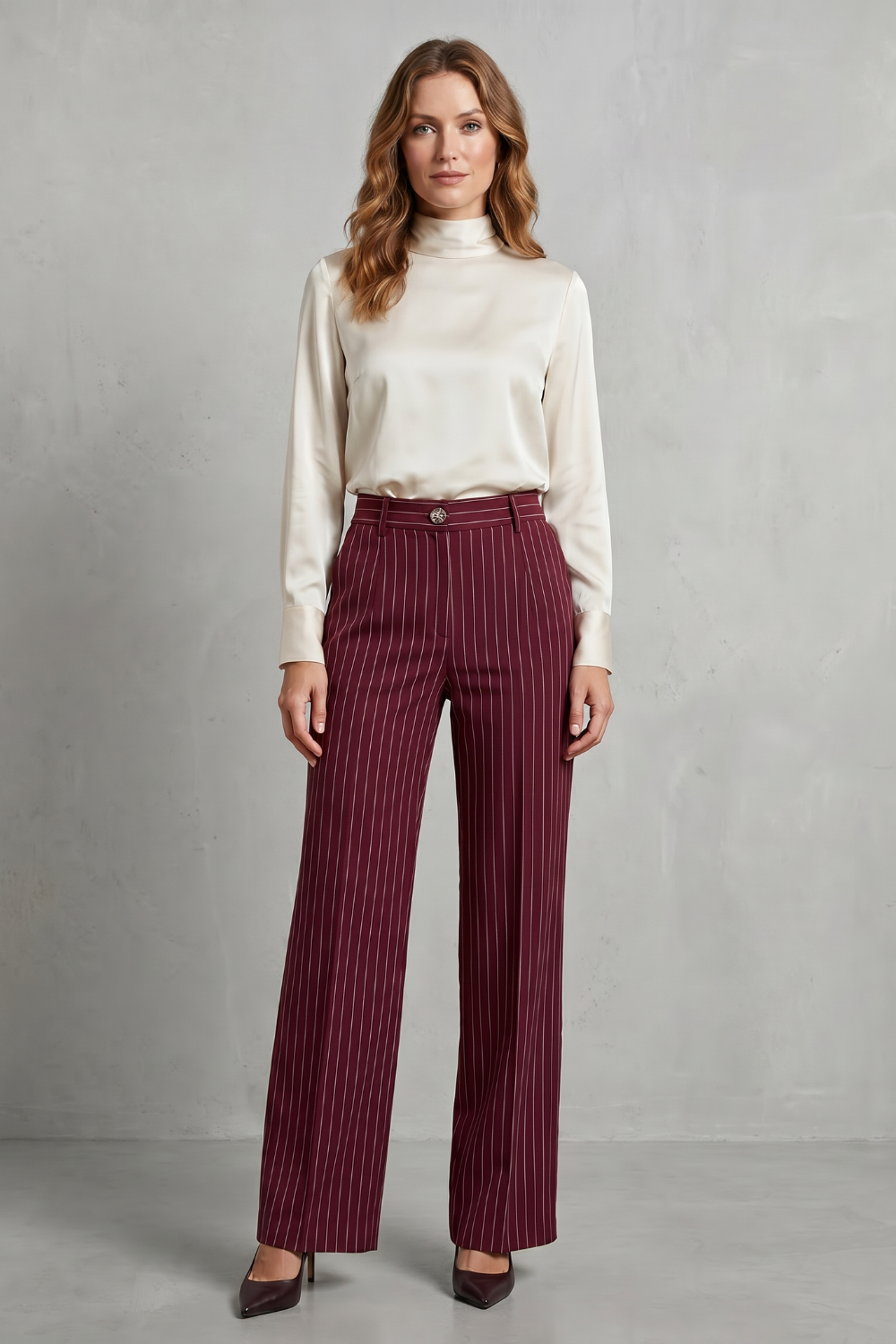 Montarello Women's Pinstripe Trousers Wide Leg High Waist