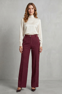 Montarello Women's Pinstripe Trousers Wide Leg High Waist