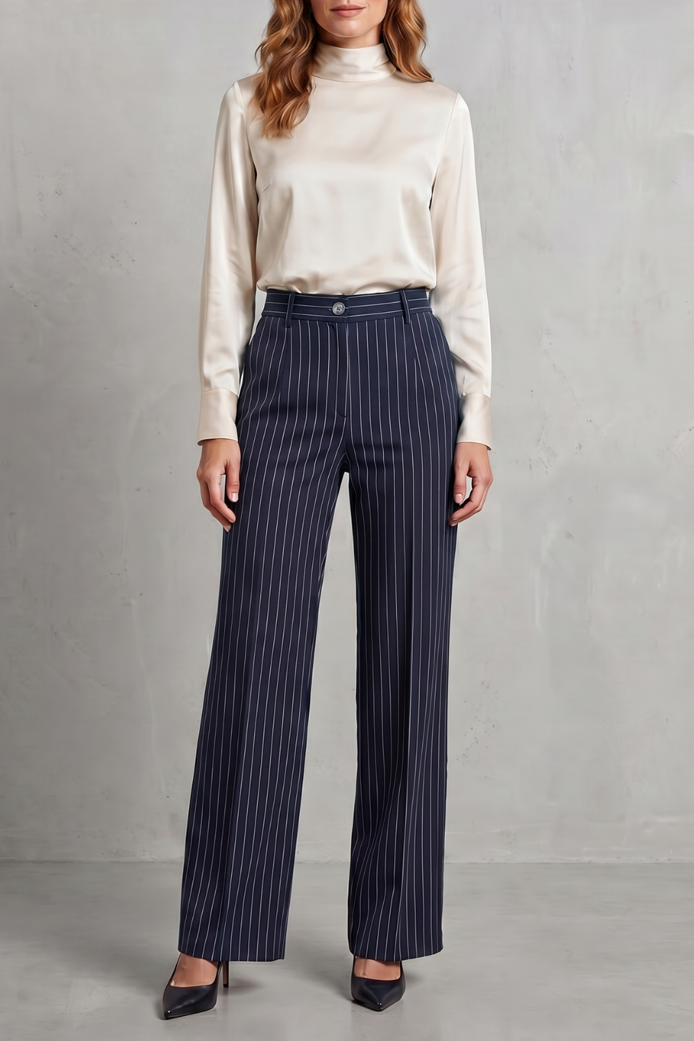 Montarello Women's Pinstripe Trousers Wide Leg High Waist