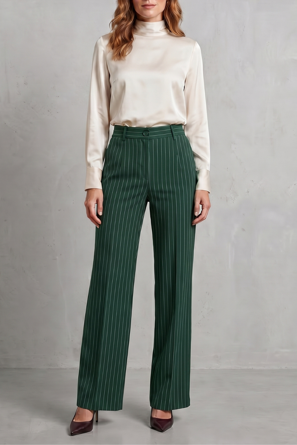 Montarello Women's Pinstripe Trousers Wide Leg High Waist