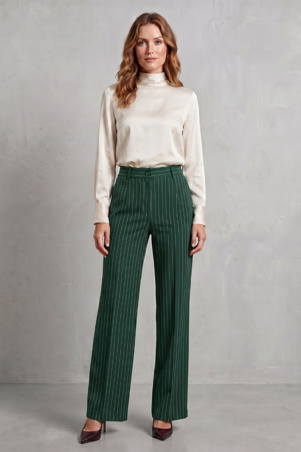 Montarello Women's Pinstripe Trousers Wide Leg High Waist