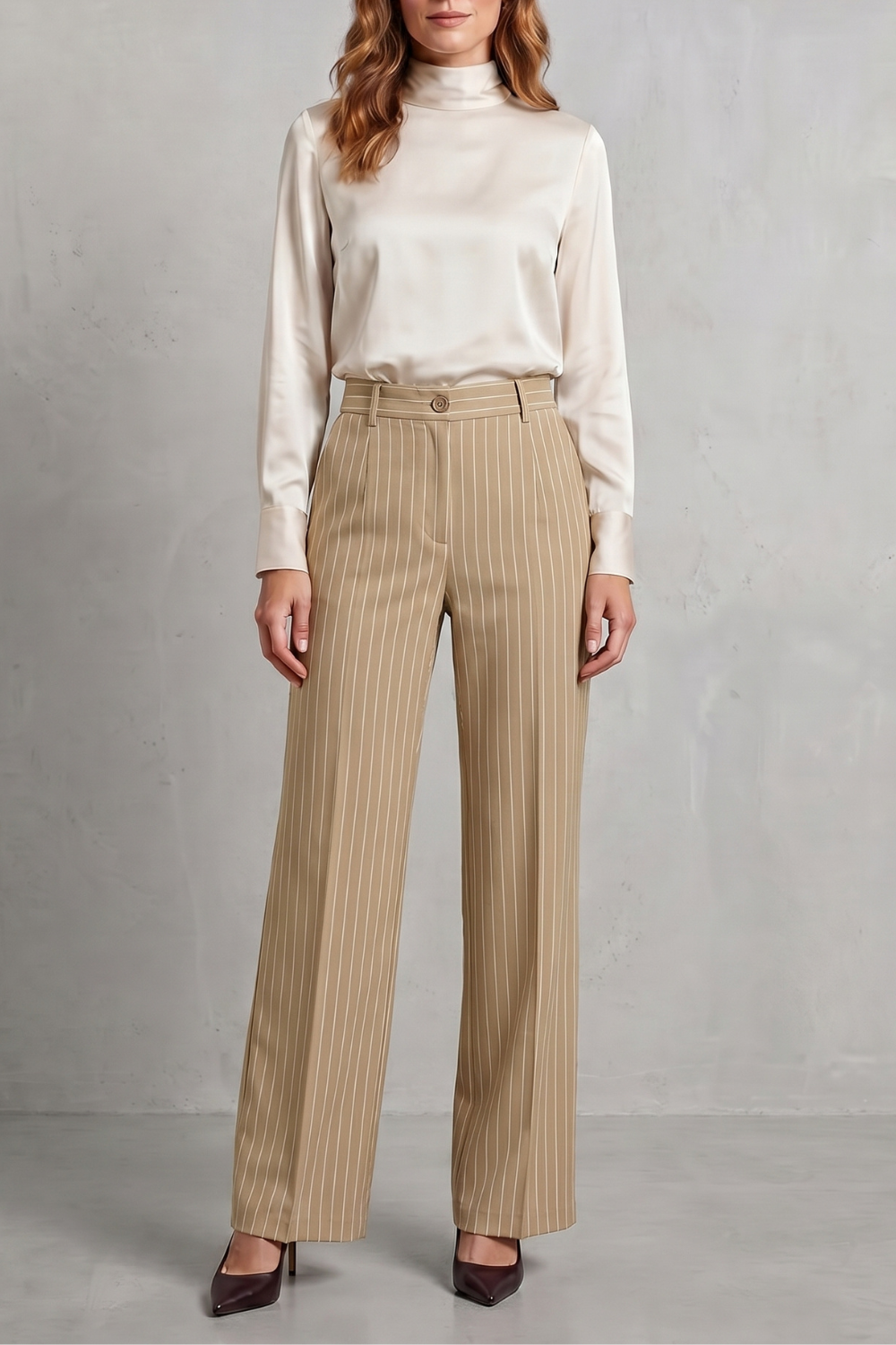 Montarello Women's Pinstripe Trousers Wide Leg High Waist