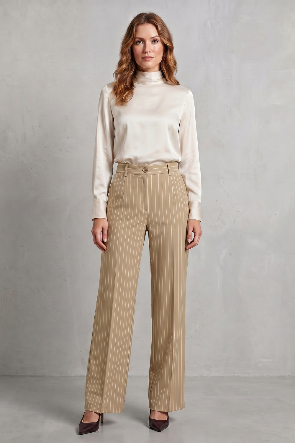 Montarello Women's Pinstripe Trousers Wide Leg High Waist