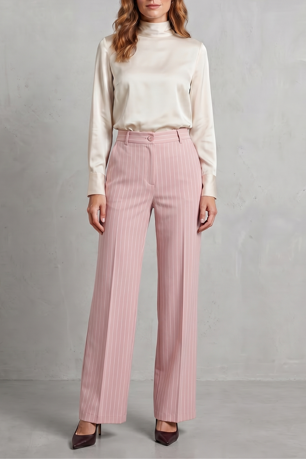 Montarello Women's Pinstripe Trousers Wide Leg High Waist