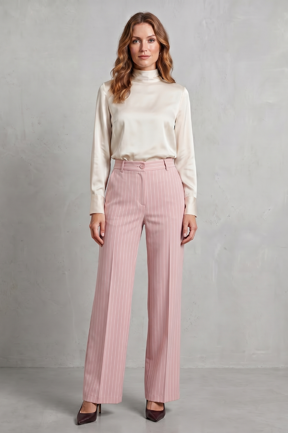 Montarello Women's Pinstripe Trousers Wide Leg High Waist