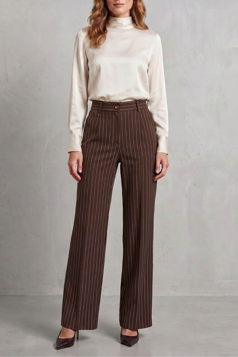 Montarello Women's Pinstripe Trousers Wide Leg High Waist