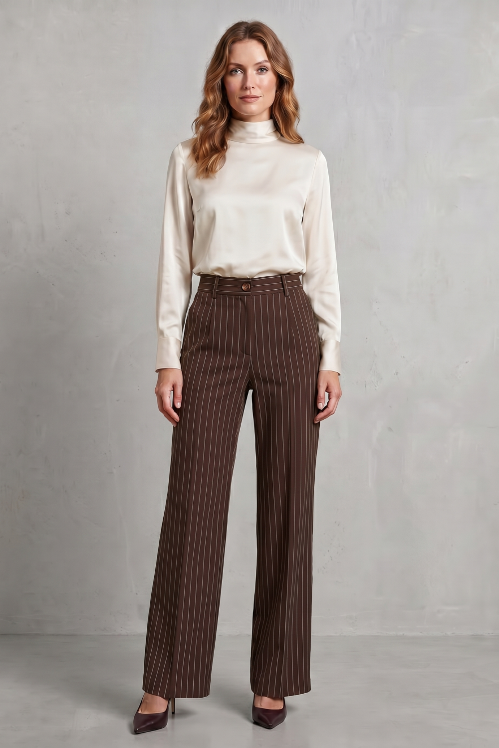 Montarello Women's Pinstripe Trousers Wide Leg High Waist