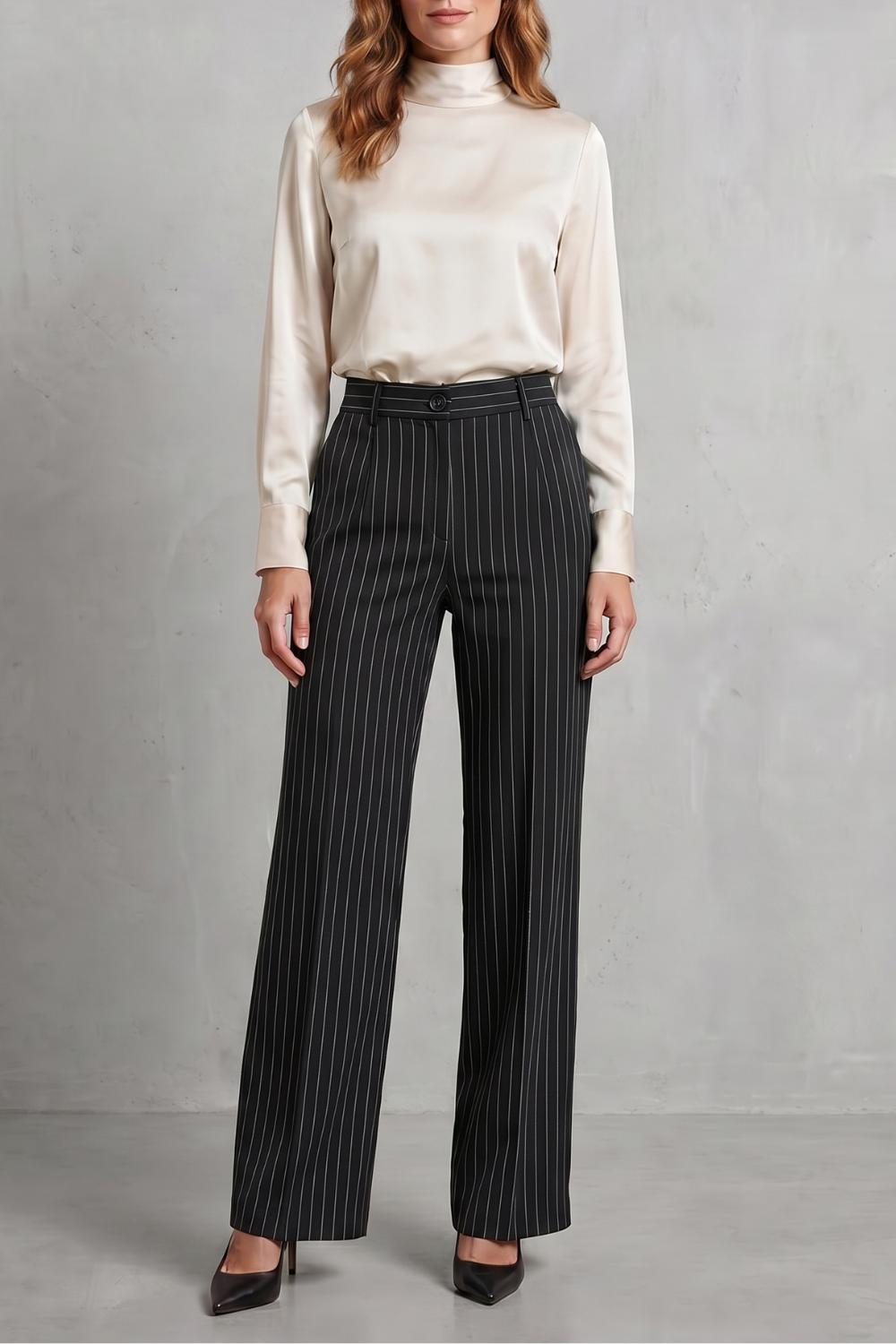 Montarello Women's Pinstripe Trousers Wide Leg High Waist