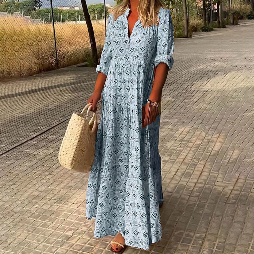 Robe chemise maxi à imprimé bohème manches longues pour femme Montarello  