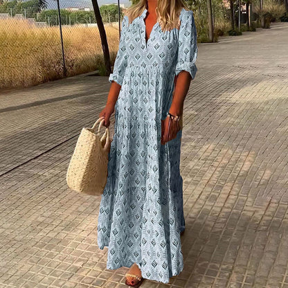 Robe chemise maxi à imprimé bohème manches longues pour femme Montarello  