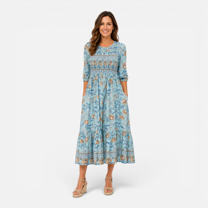 Montarello Women's Floral Smocked Tiered Midi Summer Dress