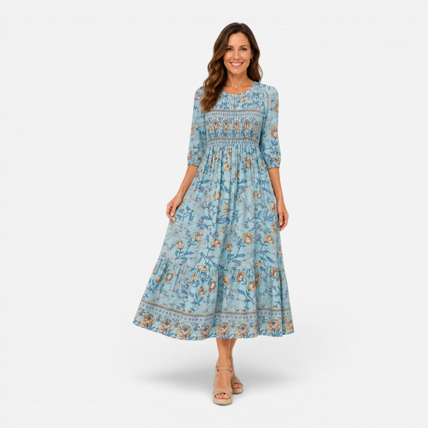 Montarello Women's Floral Smocked Tiered Midi Summer Dress