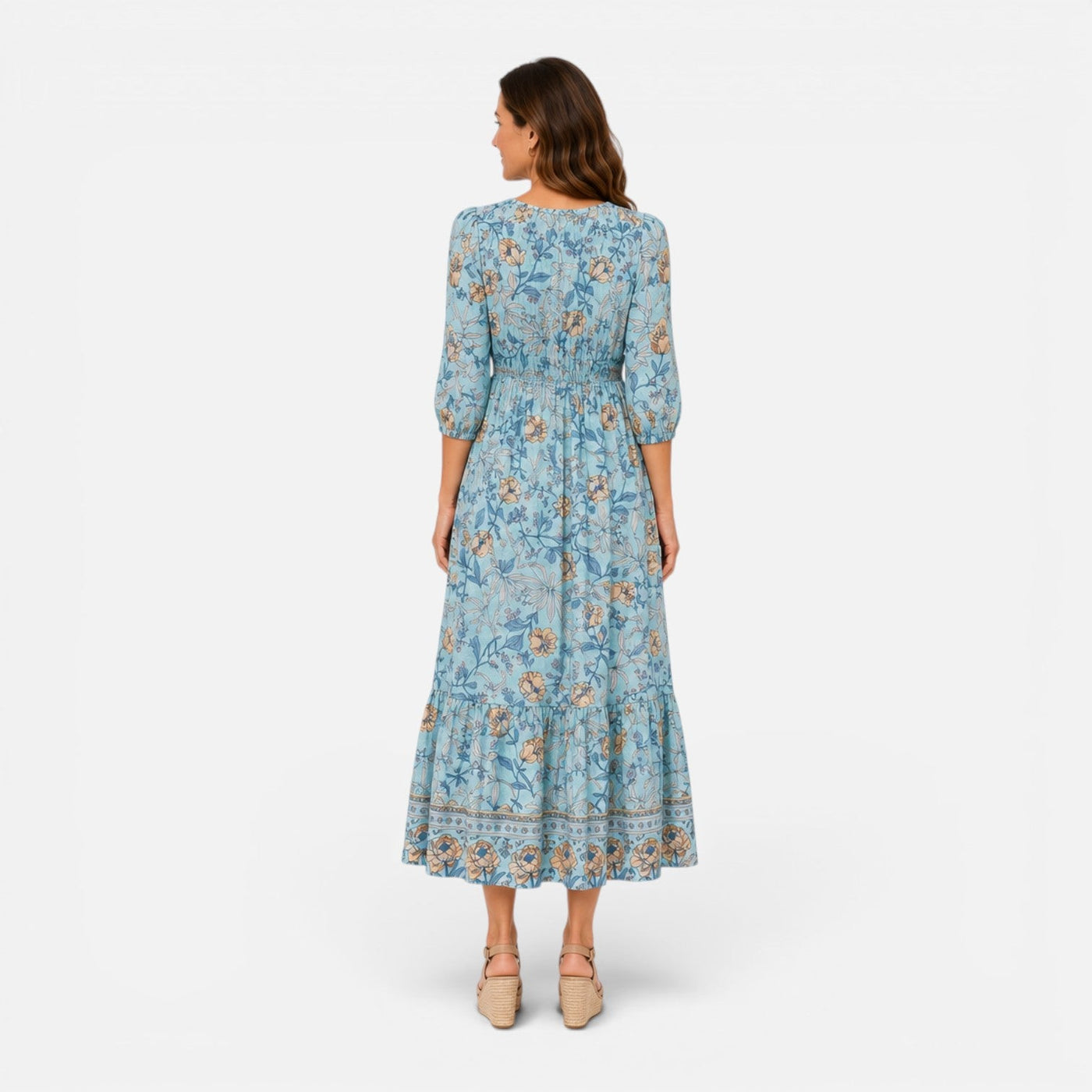 Montarello Women's Floral Smocked Tiered Midi Summer Dress