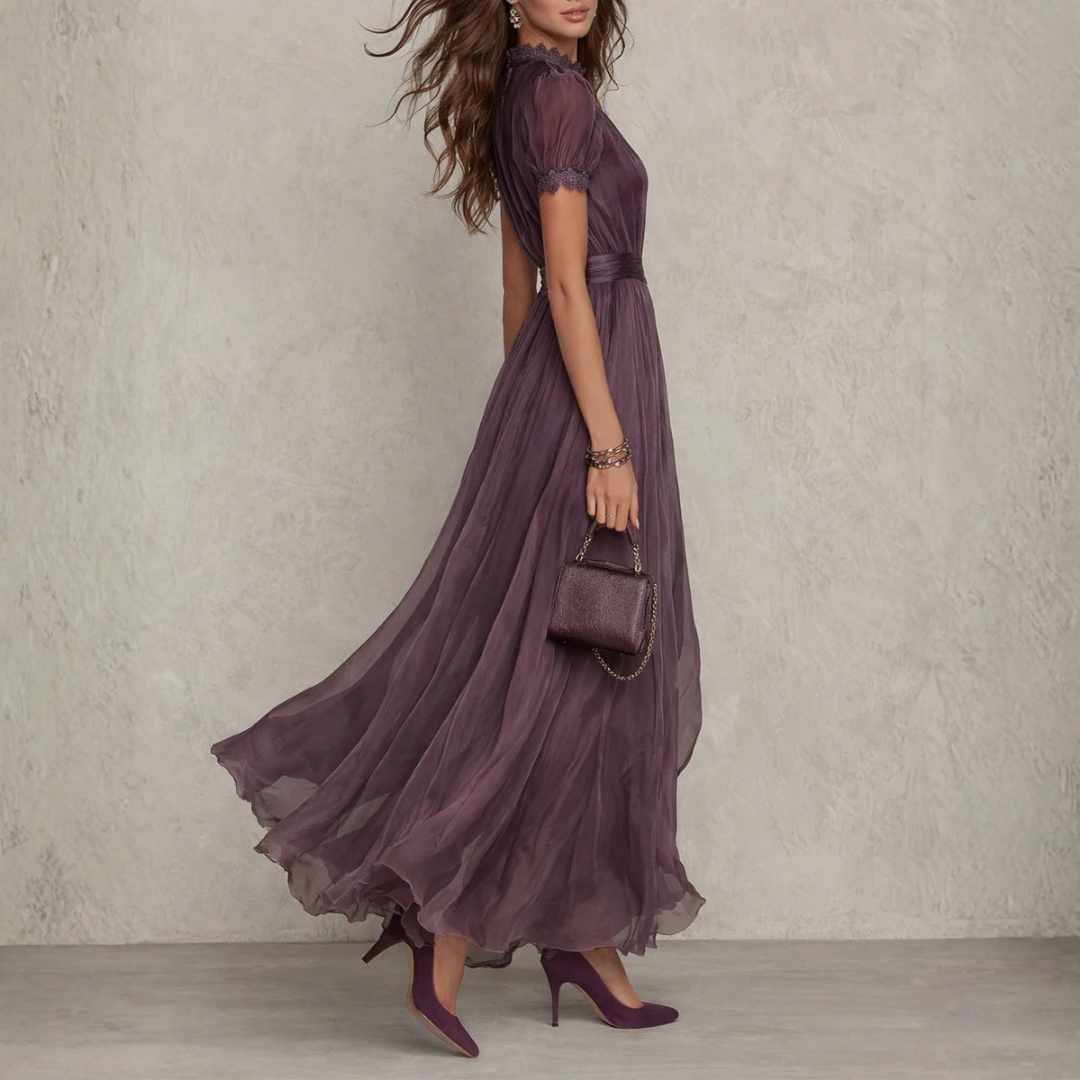 Montarello Women's Lace-Trim Chiffon Occasion Maxi Dress