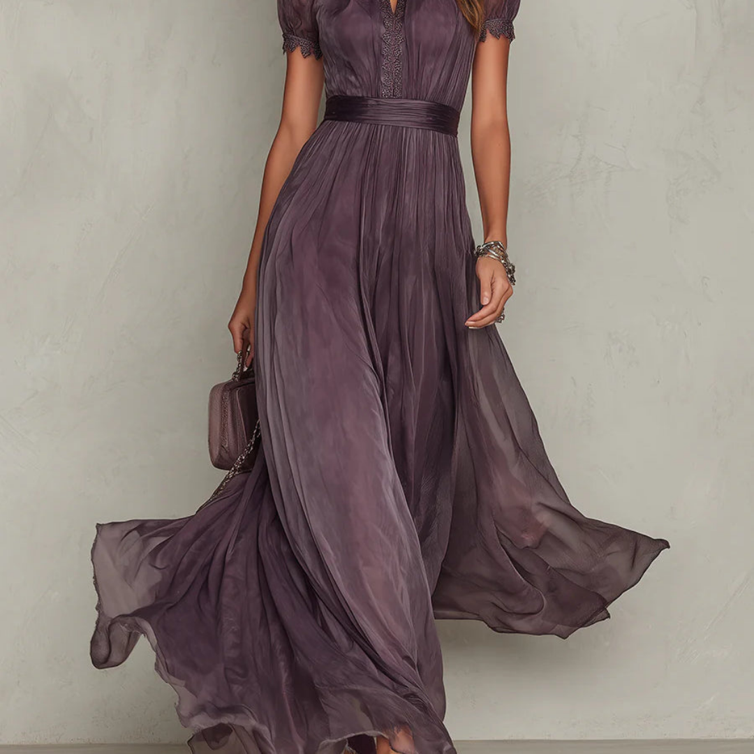 Montarello Women's Lace-Trim Chiffon Occasion Maxi Dress