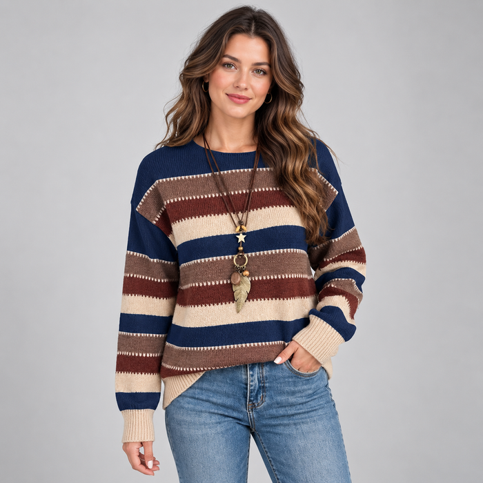 Montarello Women's Jumper Striped Round Neck Loose Fit