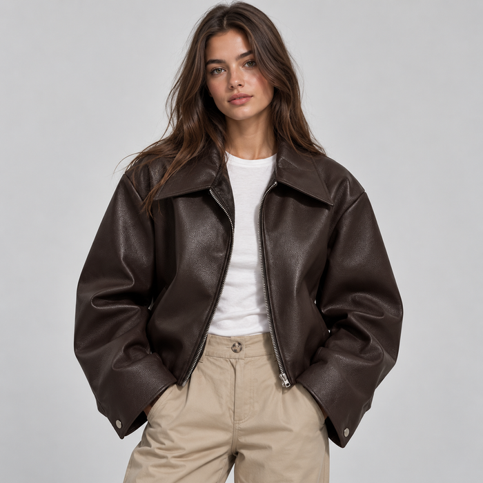 Montarello Women's Faux Leather Jacket Biker Lapel Collar
