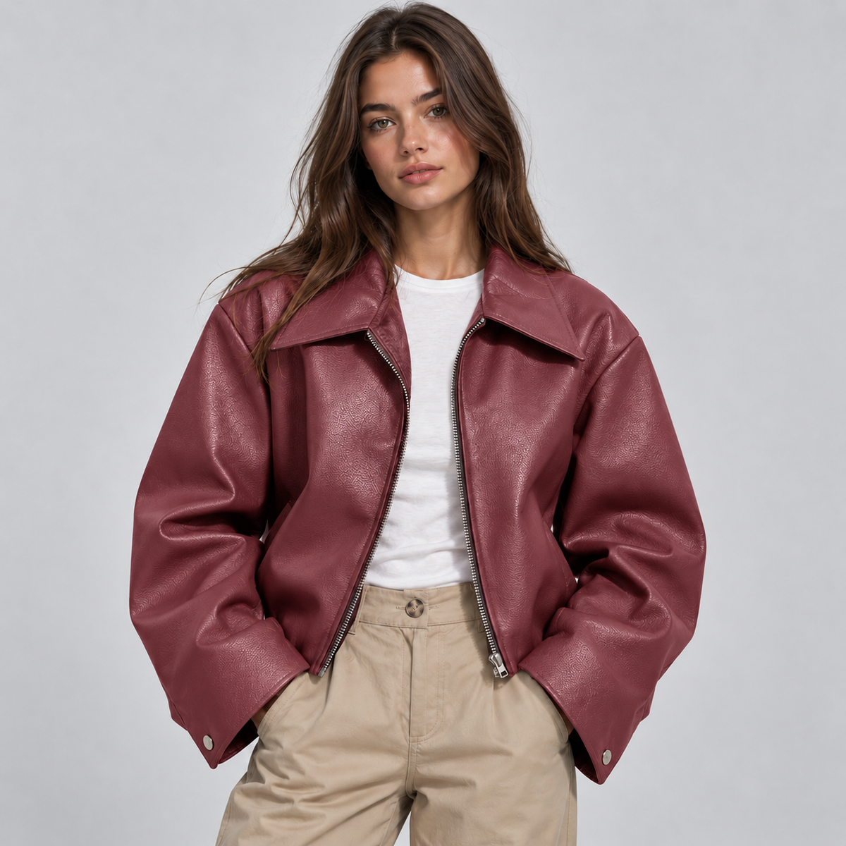 Montarello Women's Faux Leather Jacket Biker Lapel Collar