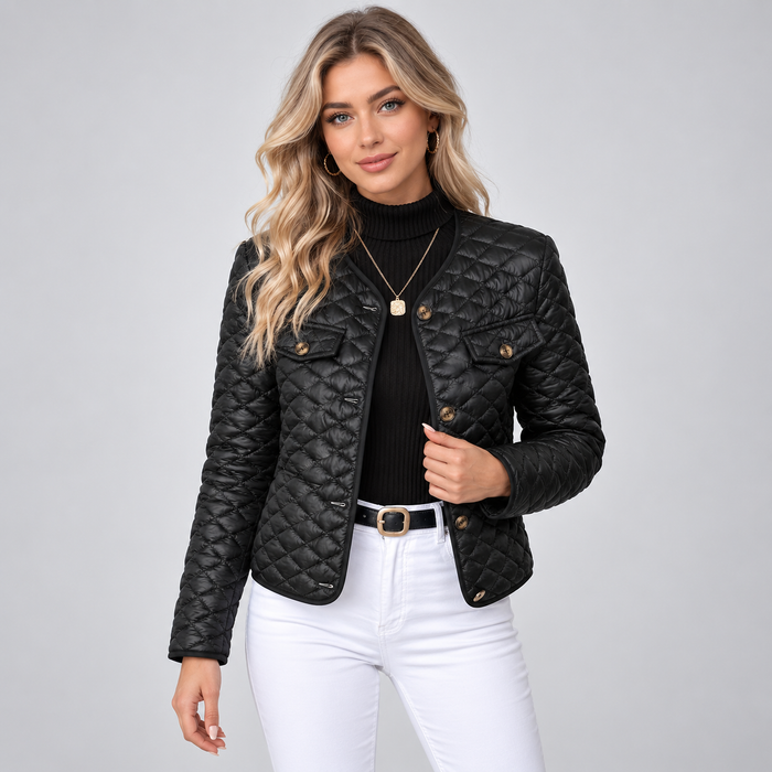 Montarello Women's Jacket Quilted V-Neck Long Sleeve