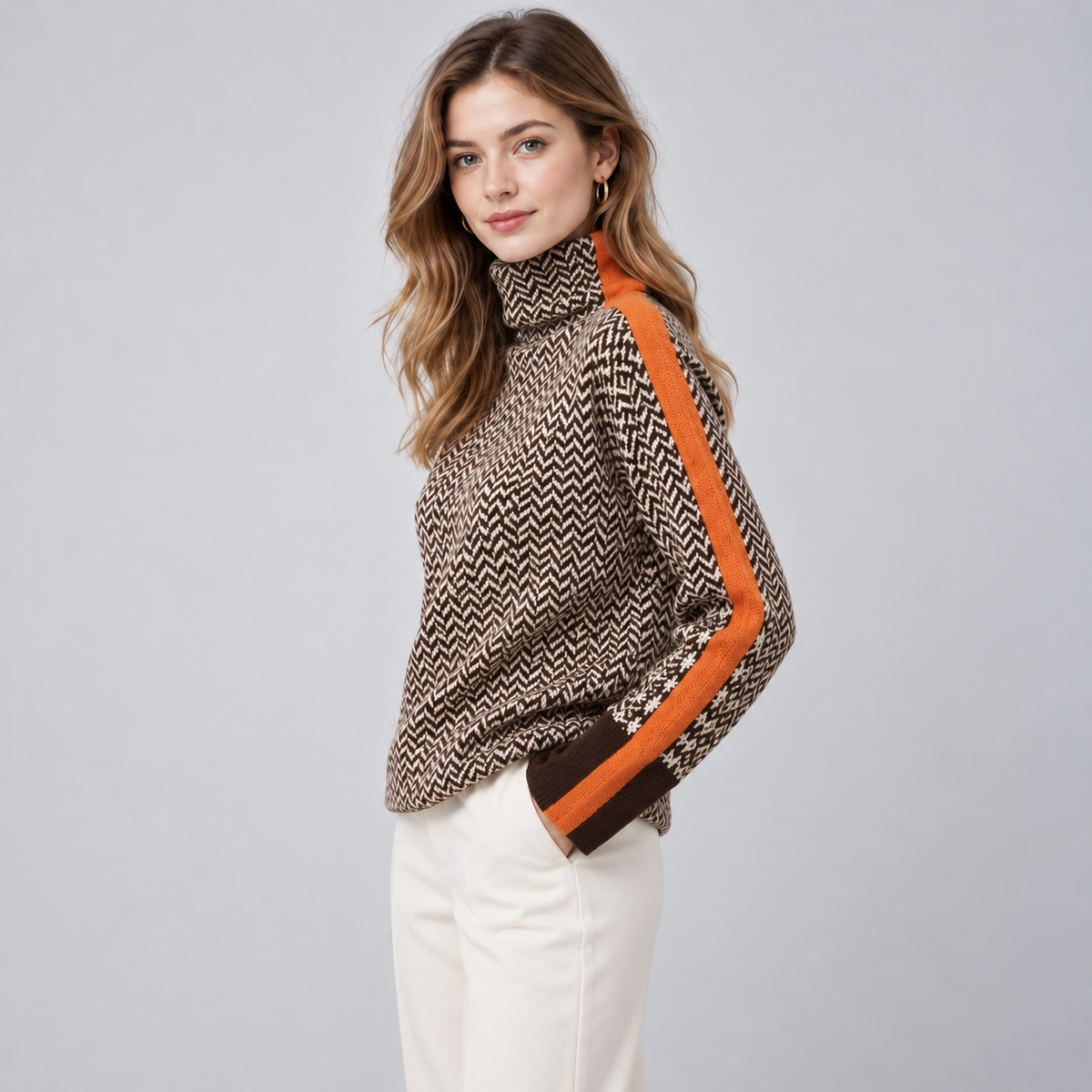 Montarello Women's Jumper Striped High Neck Relaxed Fit