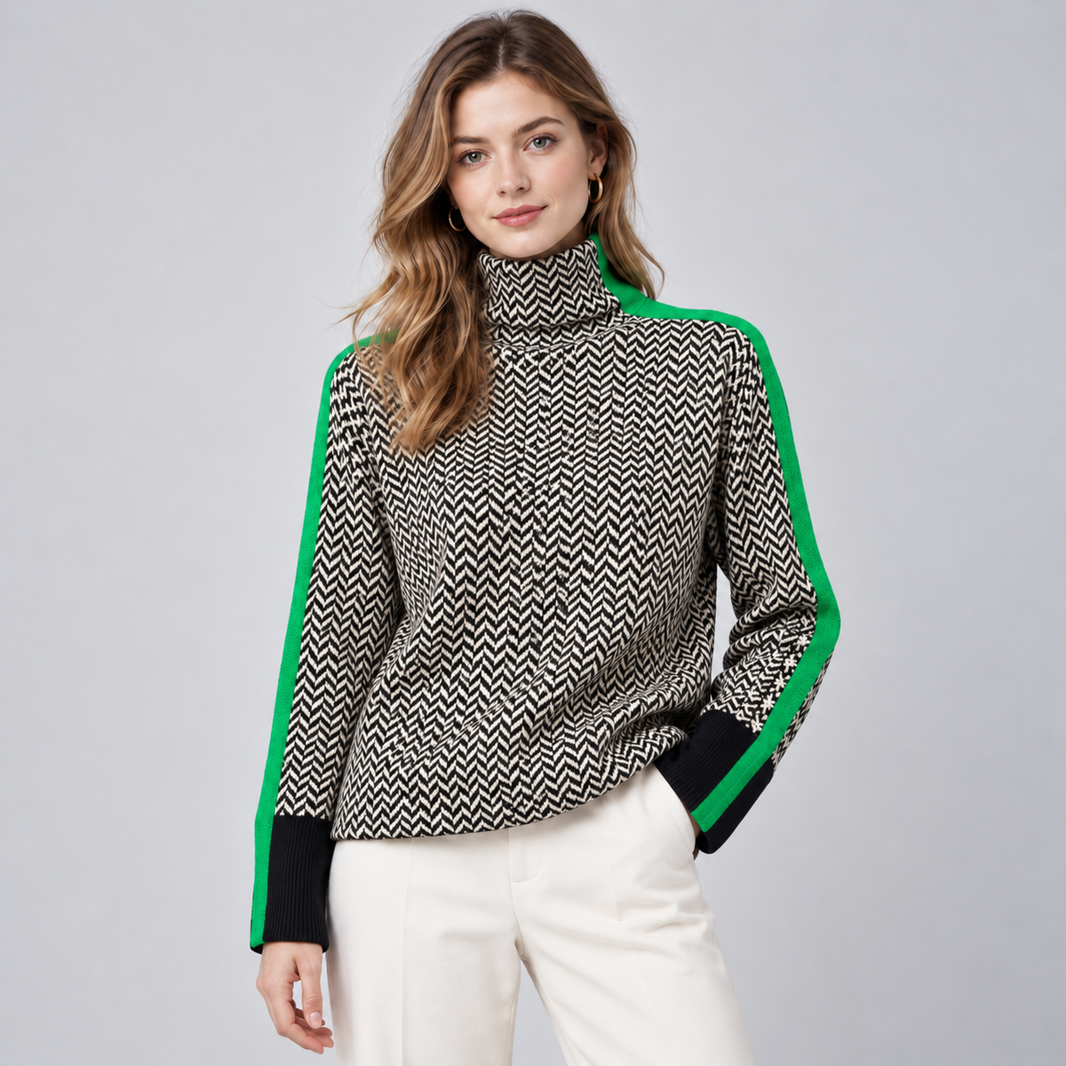 Montarello Women's Jumper Striped High Neck Relaxed Fit