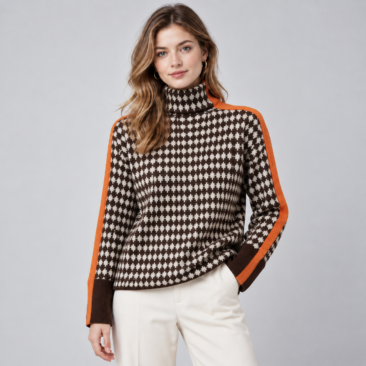 Montarello Women's Jumper Striped High Neck Relaxed Fit