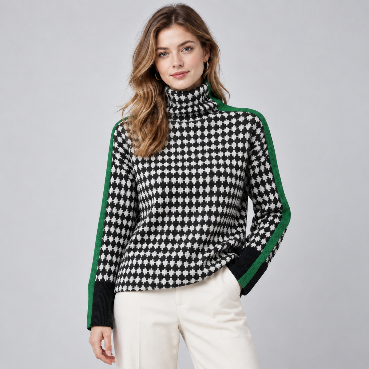 Montarello Women's Jumper Striped High Neck Relaxed Fit