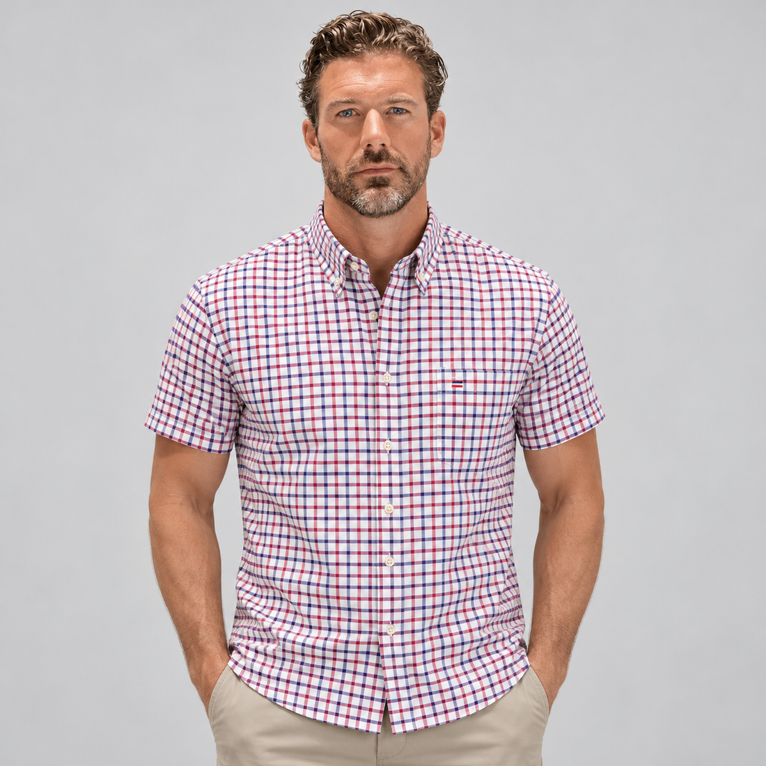 Montarello Men's Oxford Cotton Short-Sleeve Summer Shirt