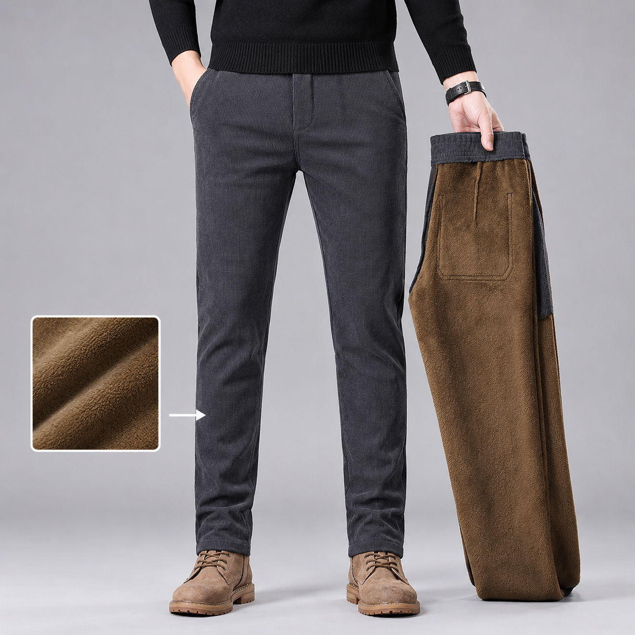 Montarello Men's Corduroy Trousers Fleece Lined