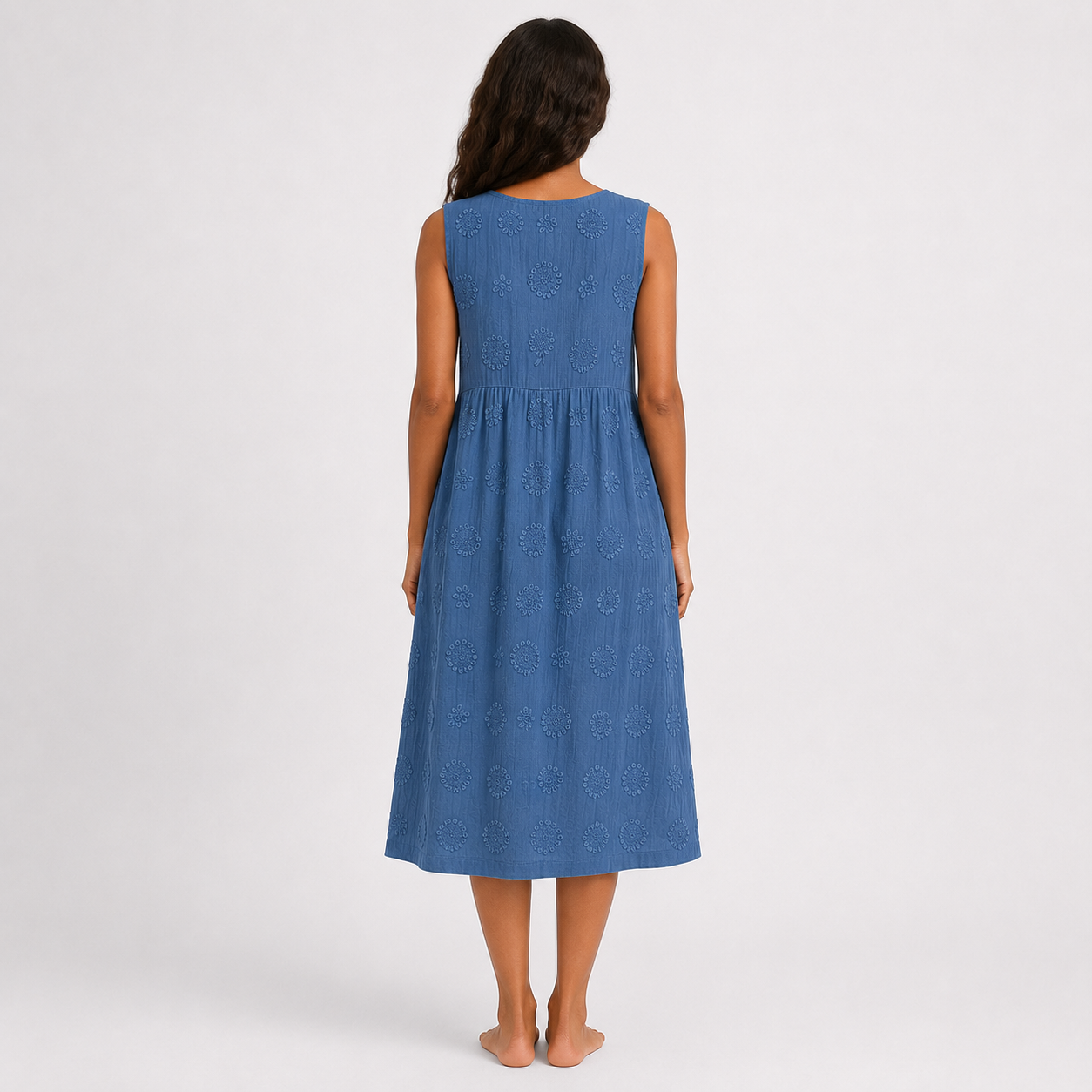 Montarello Women's Sleeveless Embroidered-Look Cotton-Feel Midi Dress