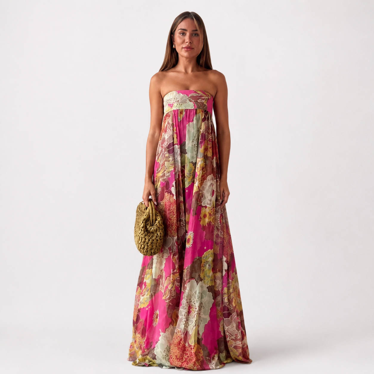 Montarello Strapless Floral Maxi Dress Wedding Guest