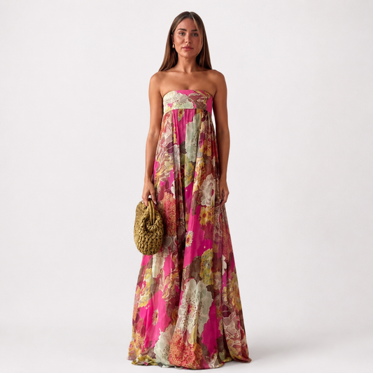 Montarello Strapless Floral Maxi Dress Wedding Guest