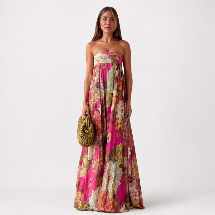 Montarello Strapless Floral Maxi Dress Wedding Guest
