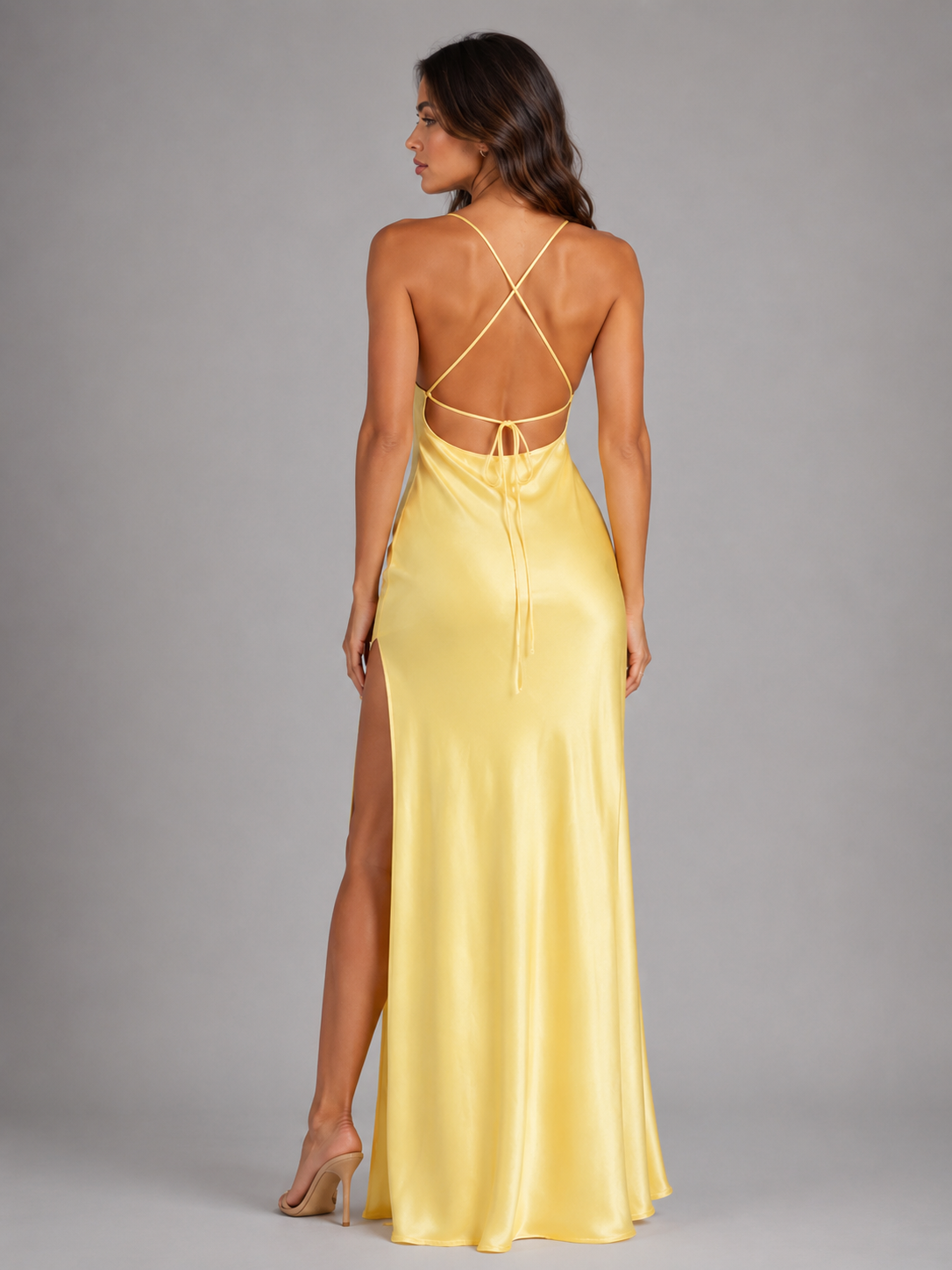 Montarello Women's Satin-Look High Split Maxi Dress – Wedding Guest Style