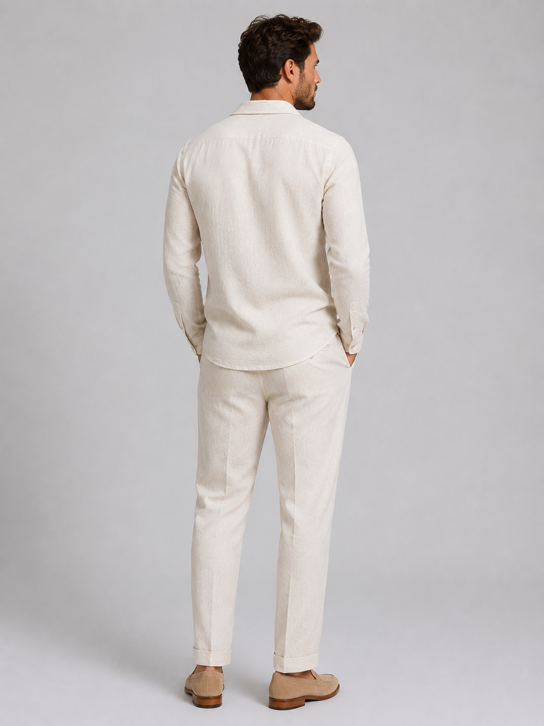 Montarello Men's Linen-Look Shirt & Trousers Set