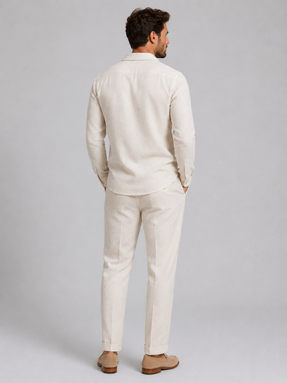 Montarello Men's Linen-Look Shirt & Trousers Set