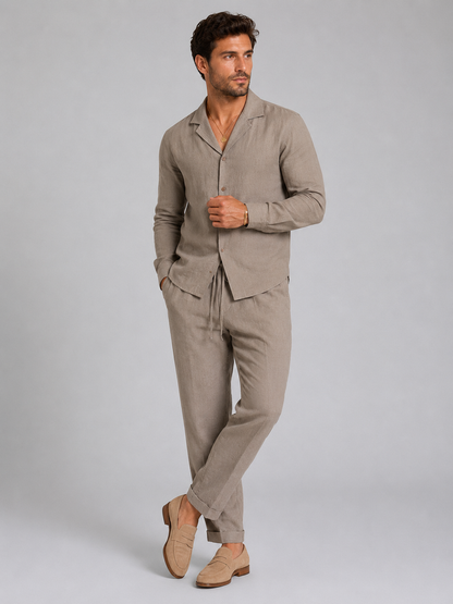 Montarello Men's Linen-Look Shirt & Trousers Set