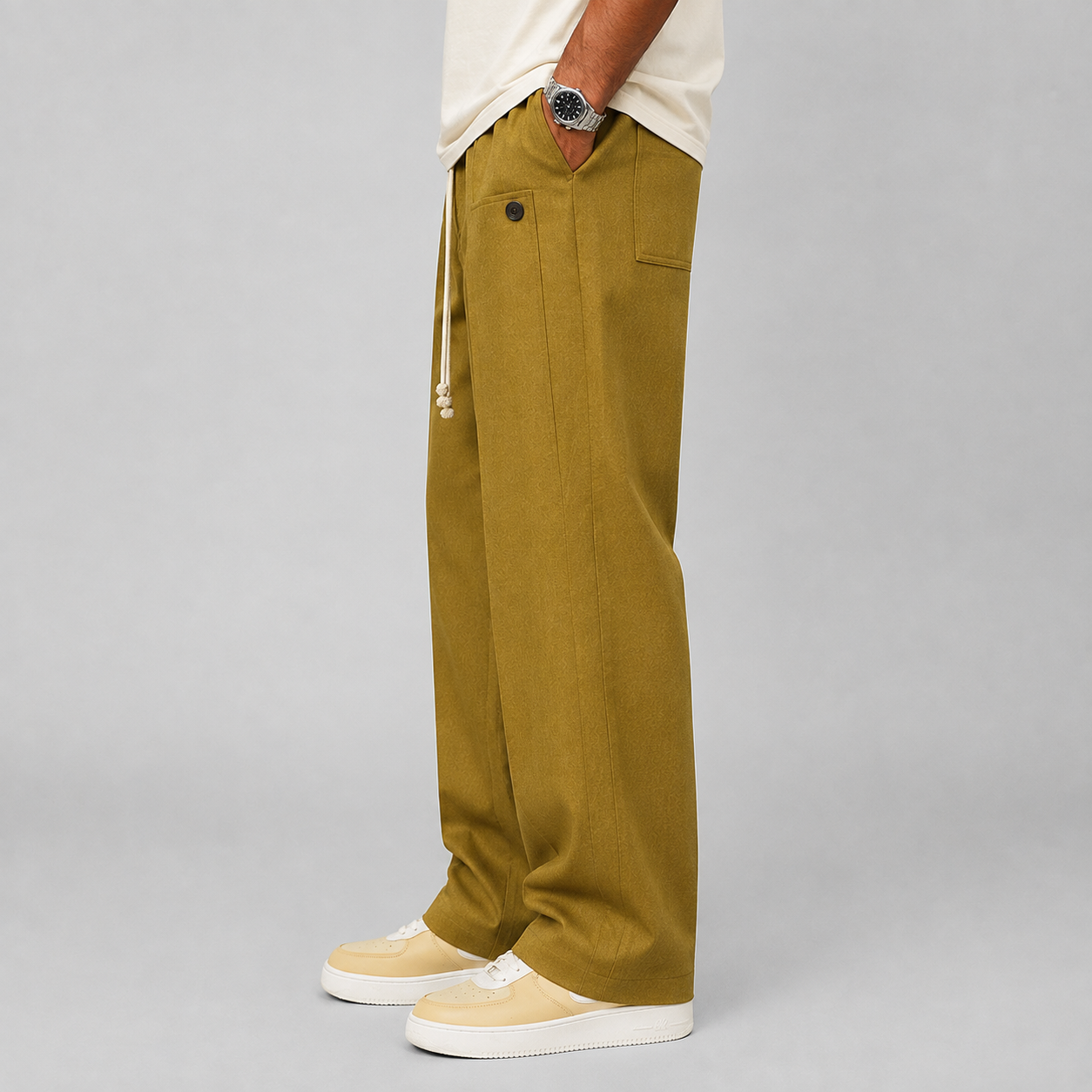 Montarello Men's Wide Leg Trousers Relaxed Fit Drawstring Waist