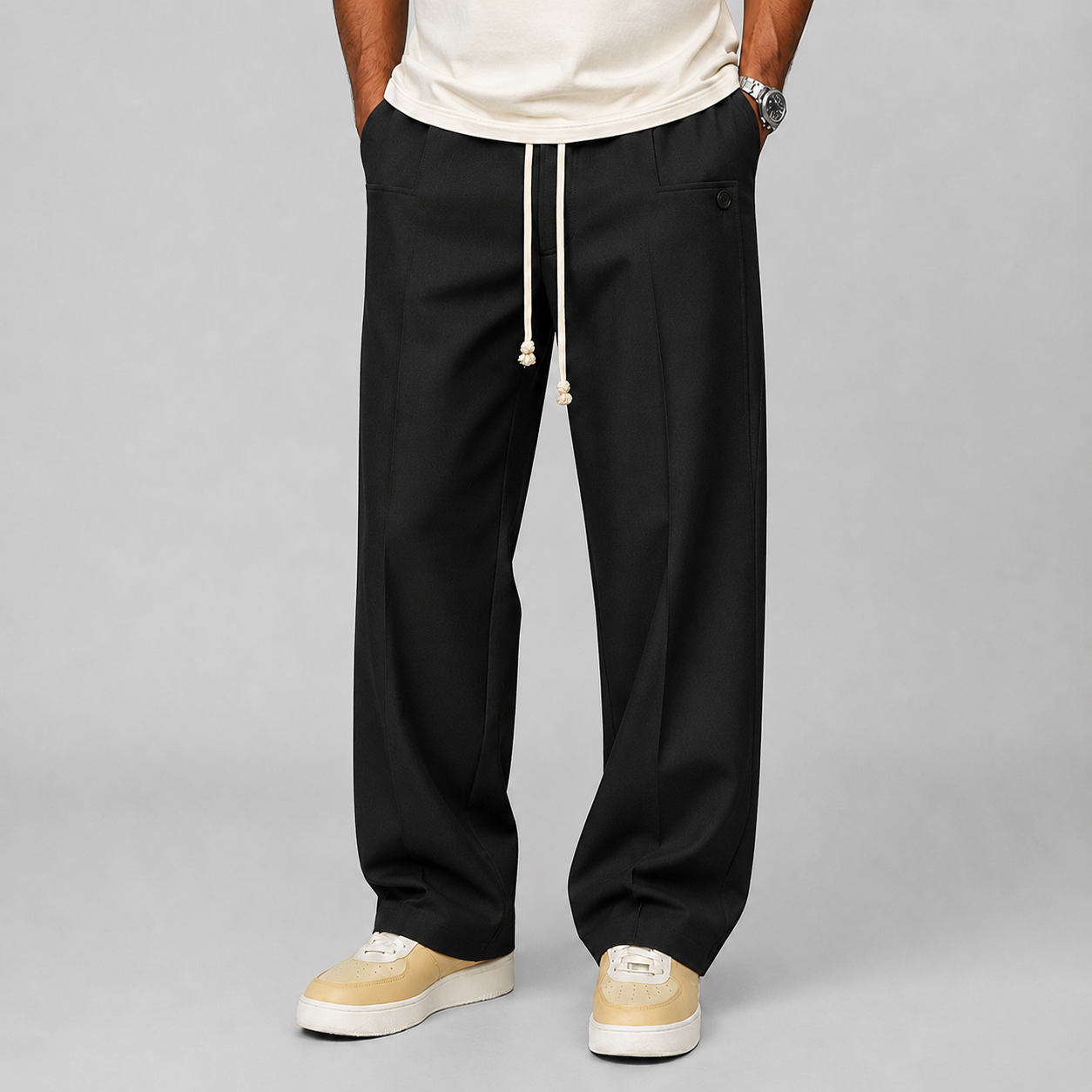 Montarello Men's Wide Leg Trousers Relaxed Fit Drawstring Waist