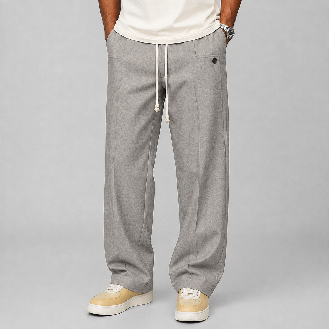 Montarello Men's Wide Leg Trousers Relaxed Fit Drawstring Waist