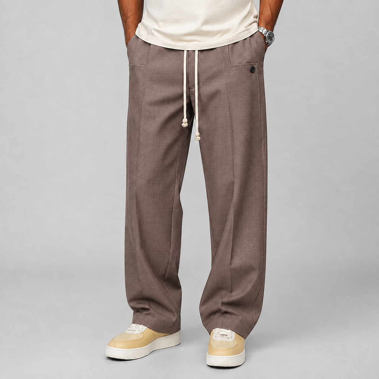 Montarello Men's Wide Leg Trousers Relaxed Fit Drawstring Waist