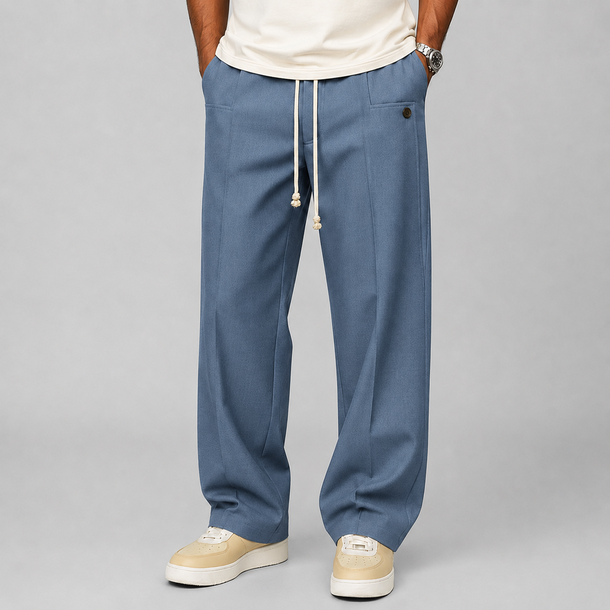 Montarello Men's Wide Leg Trousers Relaxed Fit Drawstring Waist